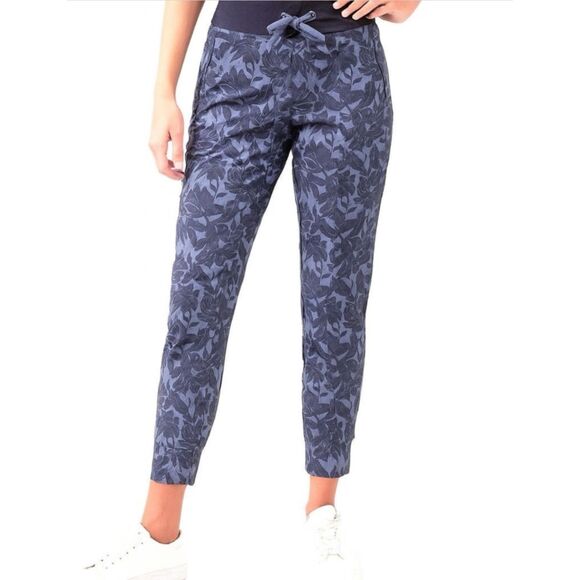 Athleta Trekkie North Floral Jogger Pants Navy Blue White Print Women’s 16 Tall - Picture 2 of 7